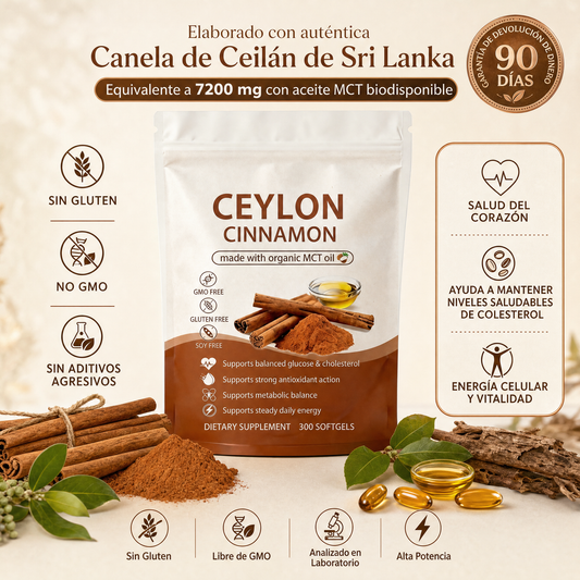 Canela de Ceilán equivalente a 7200 mg con aceite MCT