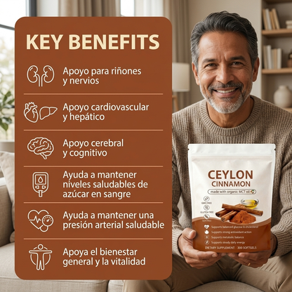 Canela de Ceilán equivalente a 7200 mg con aceite MCT