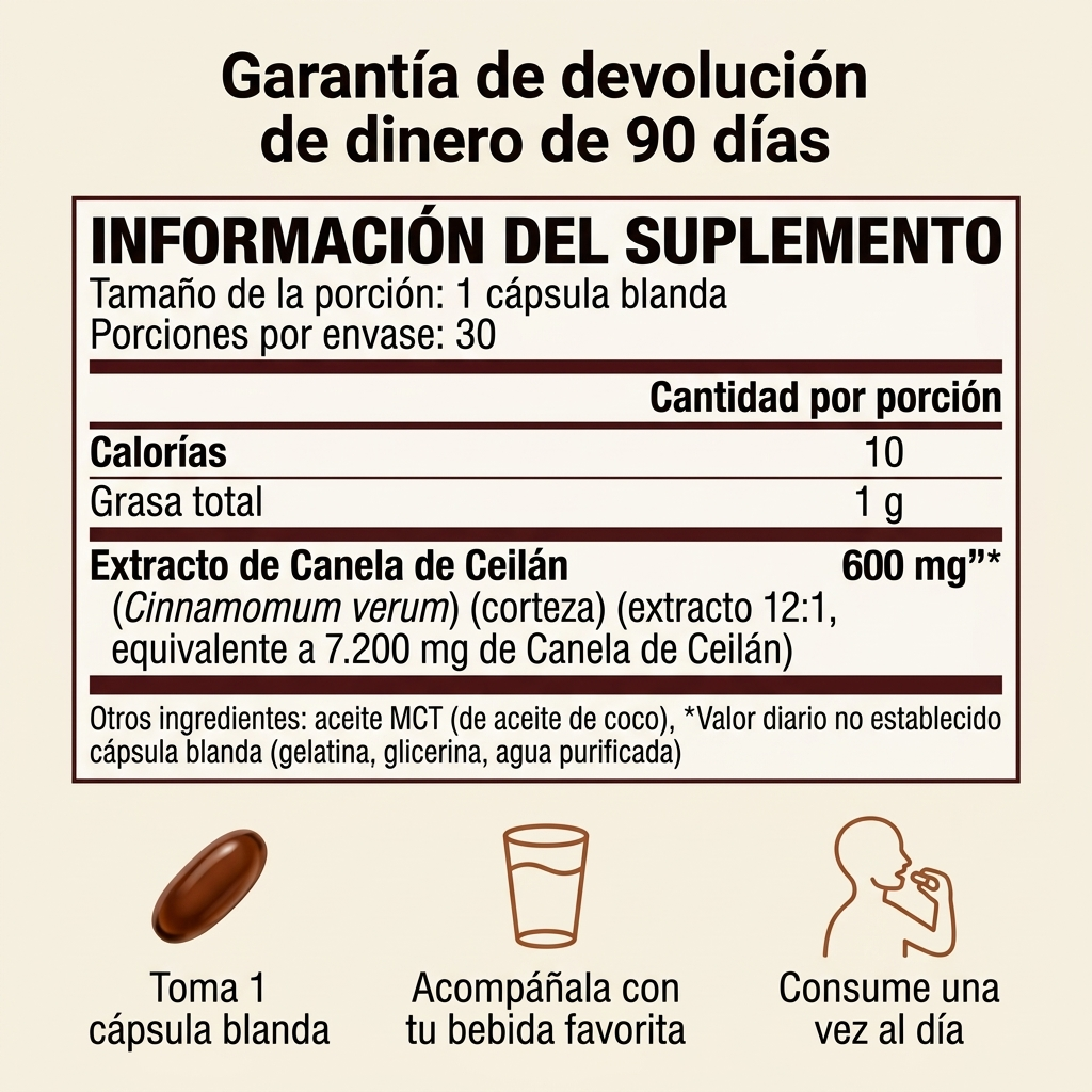Canela de Ceilán equivalente a 7200 mg con aceite MCT