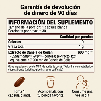 Canela de Ceilán equivalente a 7200 mg con aceite MCT